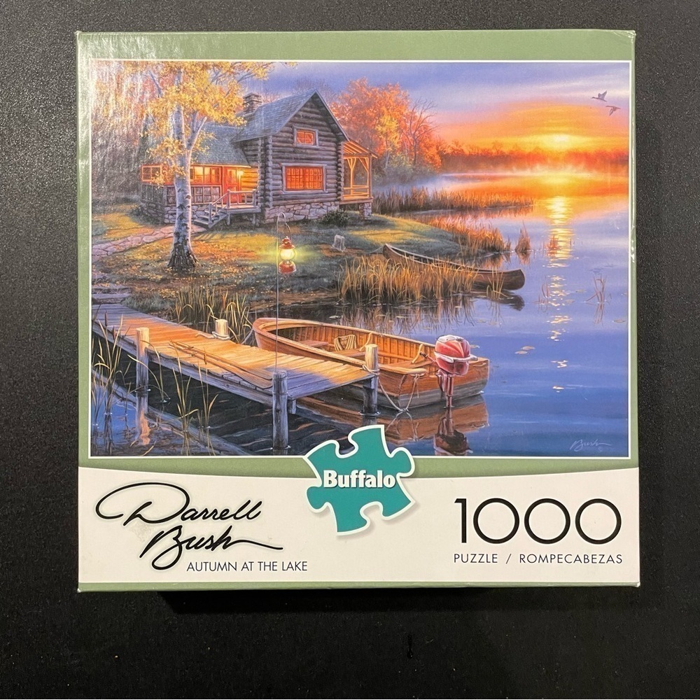 Buffalo 1000 piece jigsaw puzzle Autumn at the Lake cabin boat docks loons ducks